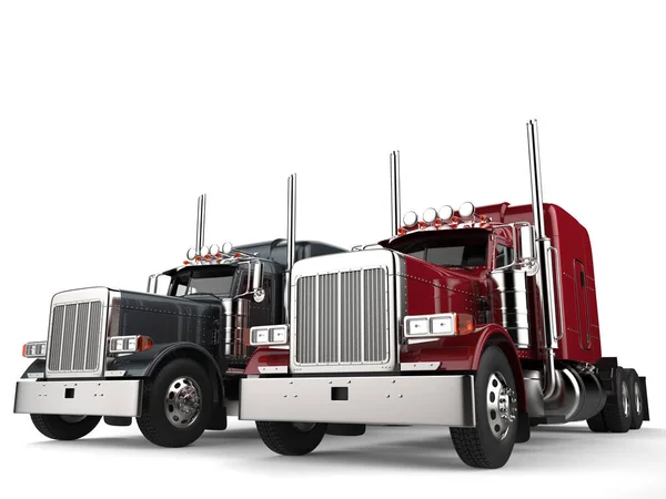 Classic Eighteen Wheeler Trucks Metallic Gray Red Colors — Stock Photo, Image