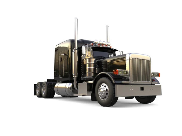 Black Long Haul Semi Trailer Big Truck Low Angle Shot — Stock Photo, Image