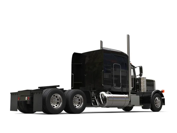 Zwarte Lange Afstandsvluchten Semi Aanhangwagen Grote Vrachtwagen Achteraanzicht — Stockfoto