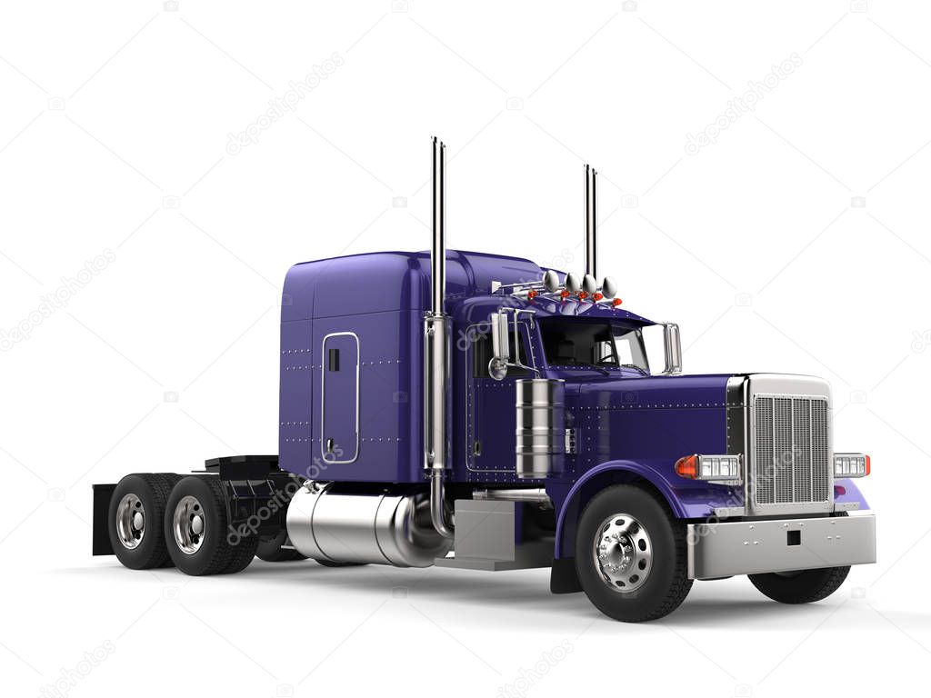 Purple new shiny long haul truck