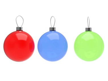 Kırmızı, yeşil ve mavi cam Christmas dekorasyon topları