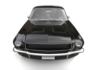 Parlak siyah Amerikalı eski model araba - güzellik atış - yukarıdan aşağıya Önden Görünüm