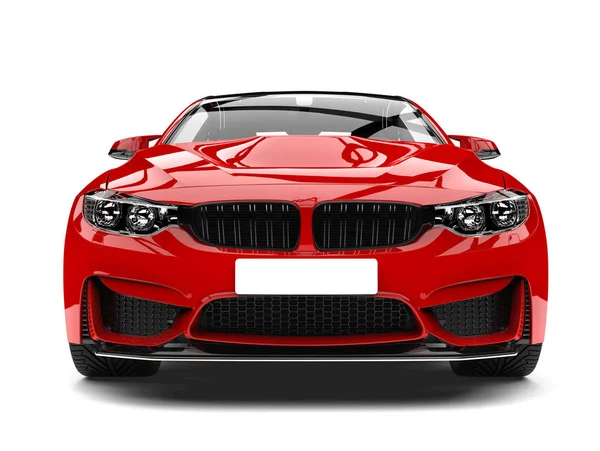 Crimson Red Modern Sport Racing Car Front View Closeup Shot — Stock Photo, Image