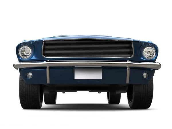 微妙的蓝色美国老式肌肉车 前视图低角度特写镜头 — 图库照片