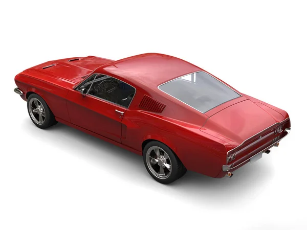 Crimson Red American Vintage Muscle Car Rear Top View — Stock Photo, Image