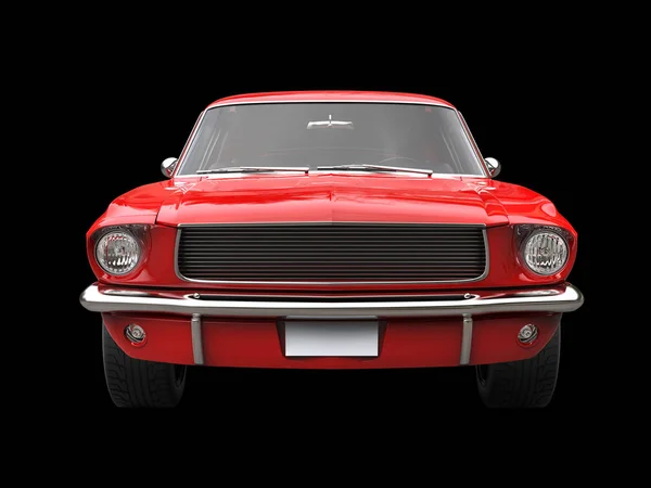 Scarlet Red Vintage American Muscle Car Front View Closeup Shot — Stock Photo, Image