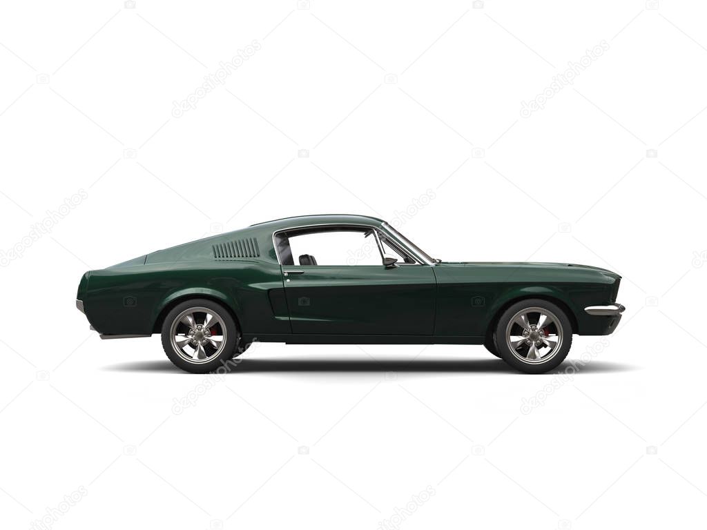 Jungle green American vintage muscle car - side view