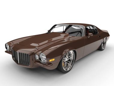 Klasik kahverengi Amerikan eski model araba - ön tekerlek vurdu