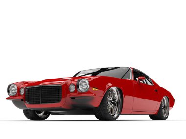 Kırmızı kırmızı klasik vintage Amerikan otomobil - düşük açılı güzellik vurdu