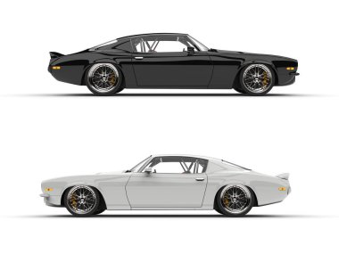 Siyah ve beyaz klasik Amerikan vintage arabalar