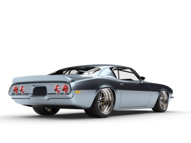 Parıldayan metalik mavi Amerikalı eski model araba - kuyruk görünümü