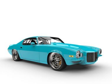 Floresan mavi klasik Amerikan eski model araba