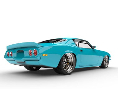 Floresan mavi klasik Amerikan eski model araba - arkadan görünüm
