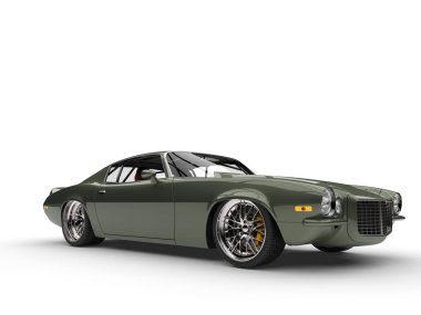 Derin metalik yeşil klasik eski moda Amerikan arabası