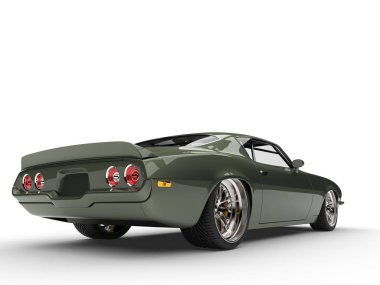 Derin metalik yeşil klasik eski moda Amerikan arabası - kuyruk görünümü