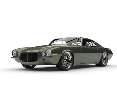 Derin metalik yeşil klasik eski moda Amerikan arabası - güzellik vurdu