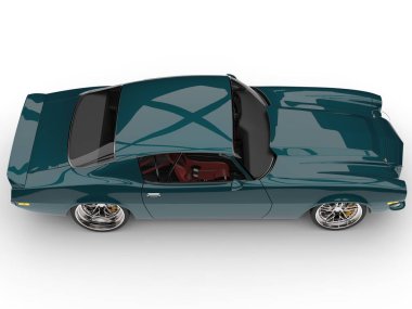 Gece yarısı yeşil klasik vintage Amerikan otomobil - yan görünüm üst