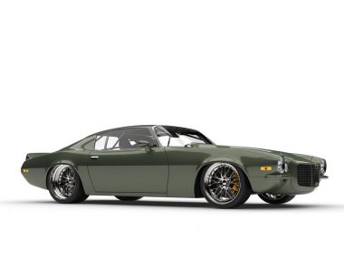 Metalik orman yeşil vintage Amerikan arabası