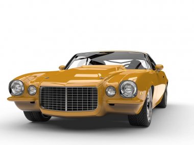 Sarı hardal eski okul eski model Amerikan araba - Önden Görünüm