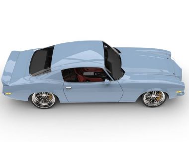 Açık gök mavisi vintage Amerikan arabası - yan görünüm üst