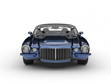 Metalik koyu mavi güzel eski model Amerikan klasik araba - Önden Görünüm