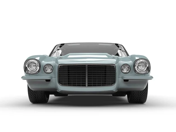古いライト ブルー クラシック ビンテージ アメリカ車 フロント ビュー ローアングル ショット — ストック写真