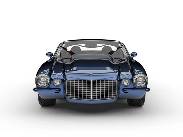 Metallic Dark Blue Beautiful Vintage American Classic Car Front View — Stock Photo, Image