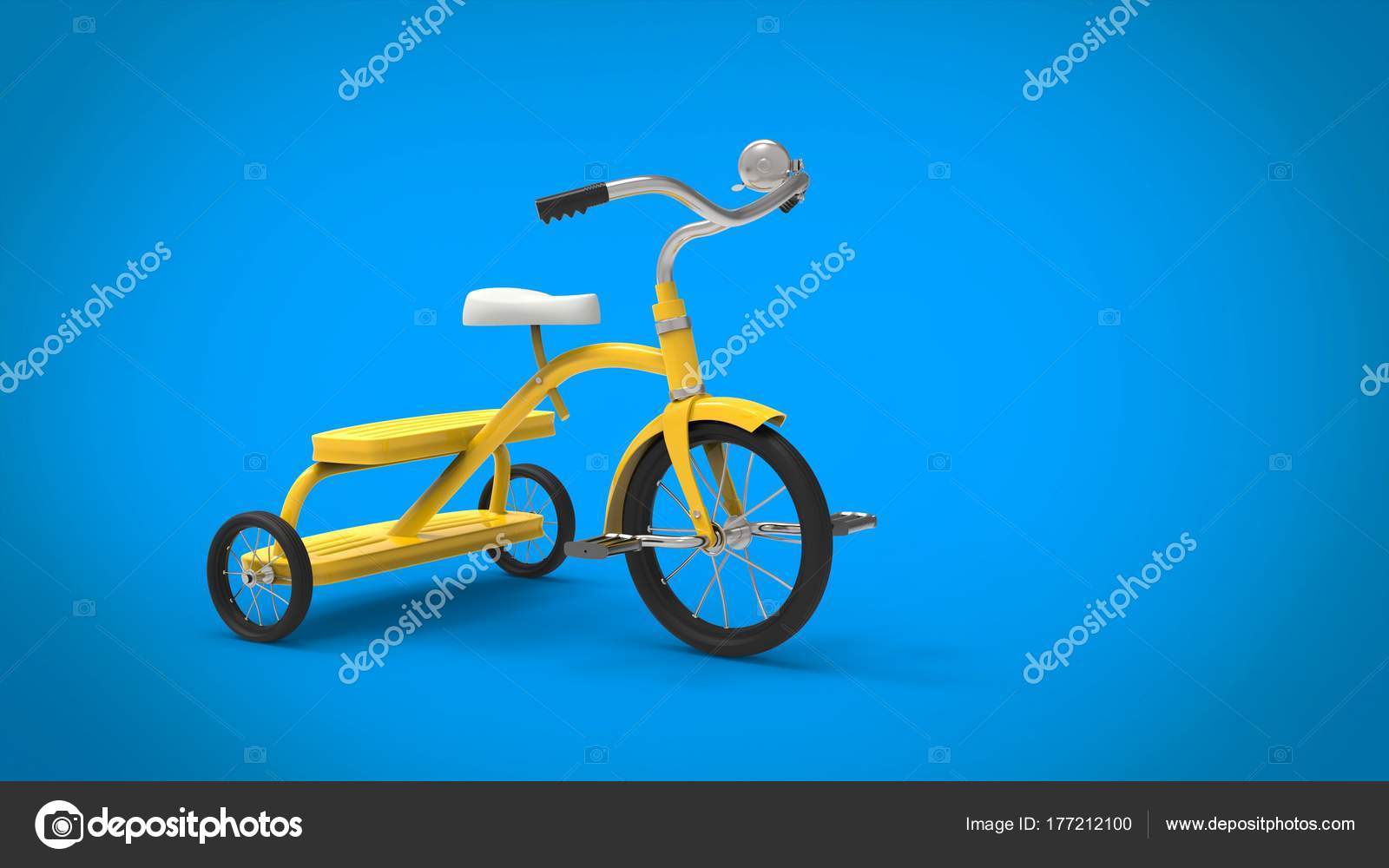 Beautiful Vintage Yellow Tricycle Blue Background Stock Photo by