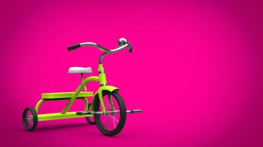 Tatlı yeşil güzel üç tekerlekli bisiklet - pembe arka plan
