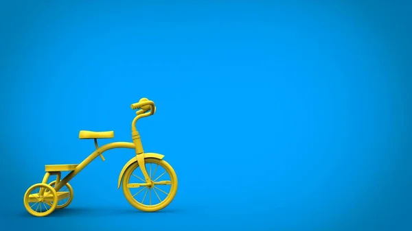 Hermoso Triciclo Amarillo Brillante Sobre Fondo Azul — Foto de Stock