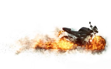 Siyah spor motor - yanan tekerlekler