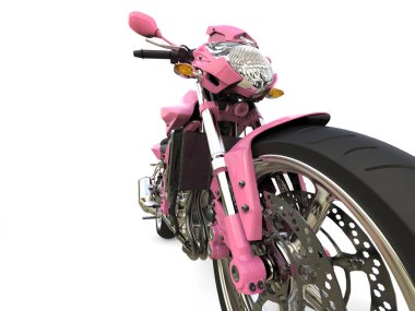 Parlak pembe modern motosiklet - ön tekerlek aşırı closeup vurdu