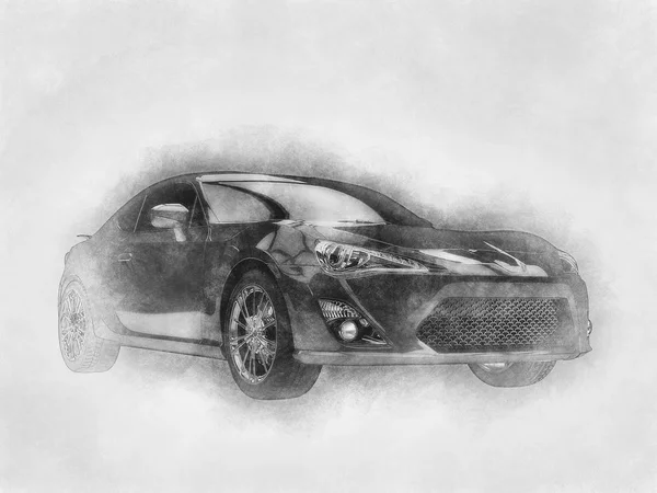 Modern Sports Car Pencil Drawing — Stock Photo, Image