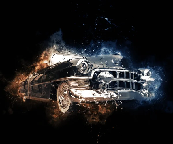 Old school black muscle car - abstract illustration