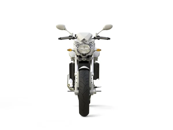 Blanco Brillante Motocicleta Deportiva Moderna Vista Frontal —  Fotos de Stock