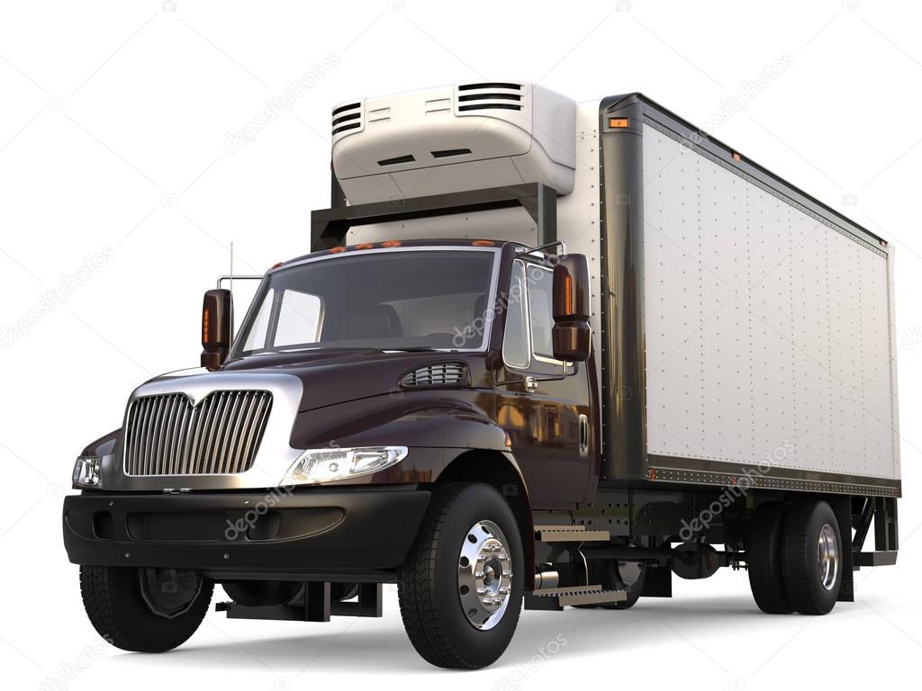 Dark brown refrigerator cargo truck