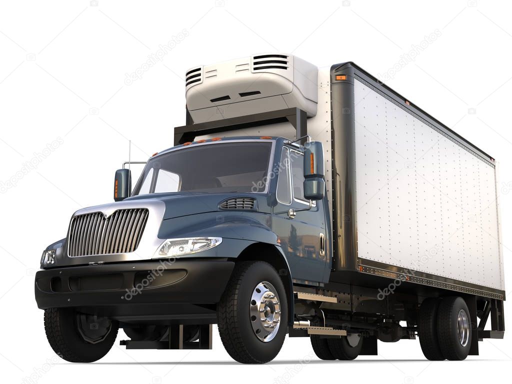Grey blue modern fridge cargo truck
