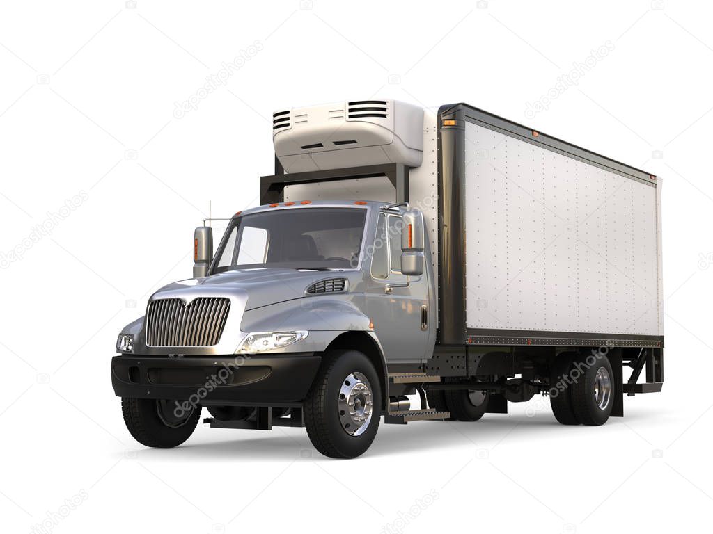 Silver refrigerator trailer truck
