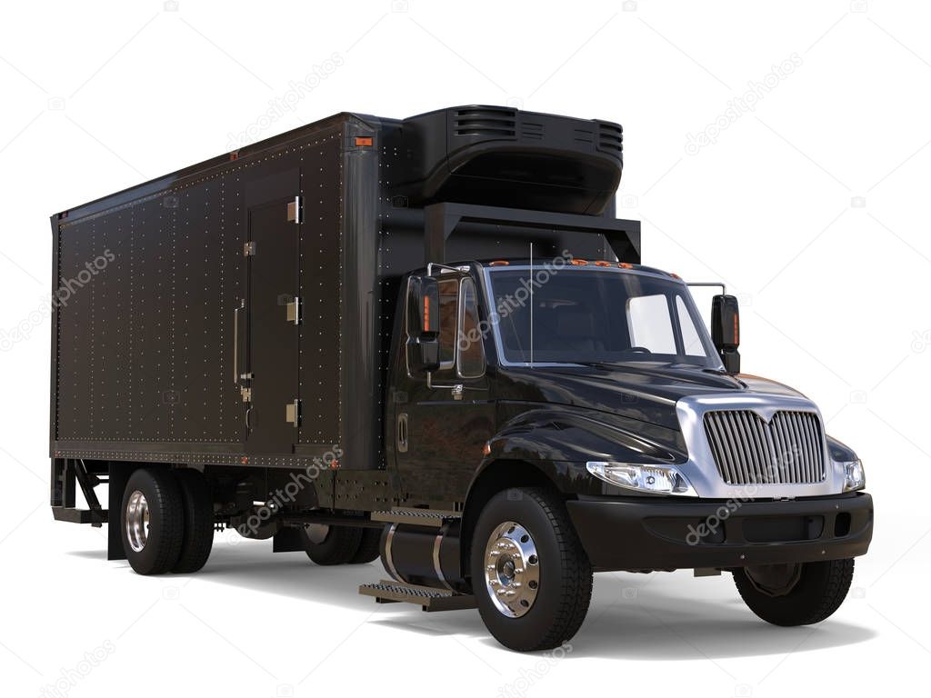 Black refrigerator truck with black trailer unit