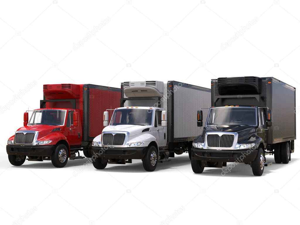 Black white and red refrigerator trucks - side by side