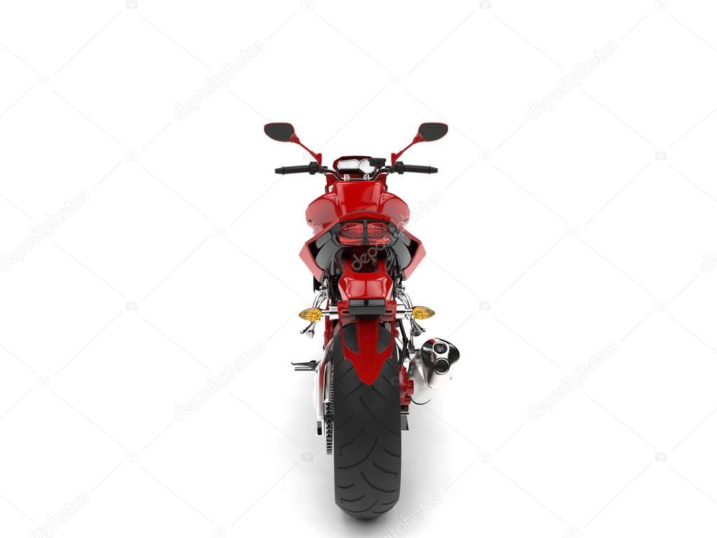 Beautiful red sports motorcycle - back view