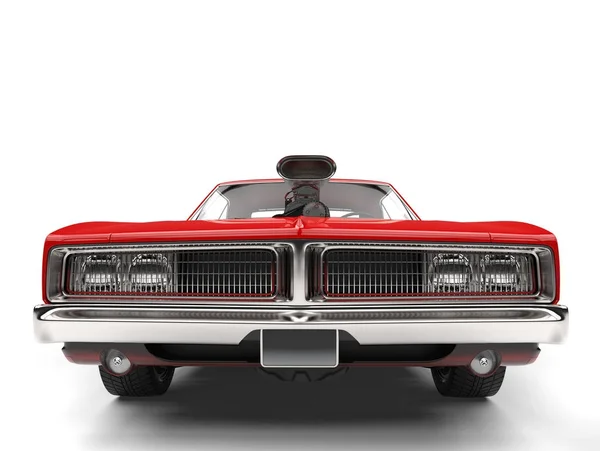 Crimson Rojo Americano Vintage Muscle Car Vista Frontal Primer Plano —  Fotos de Stock