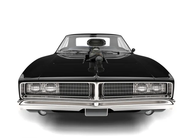 Pitch Black American Vintage Muscle Car Closeup Shot — Stock Photo, Image