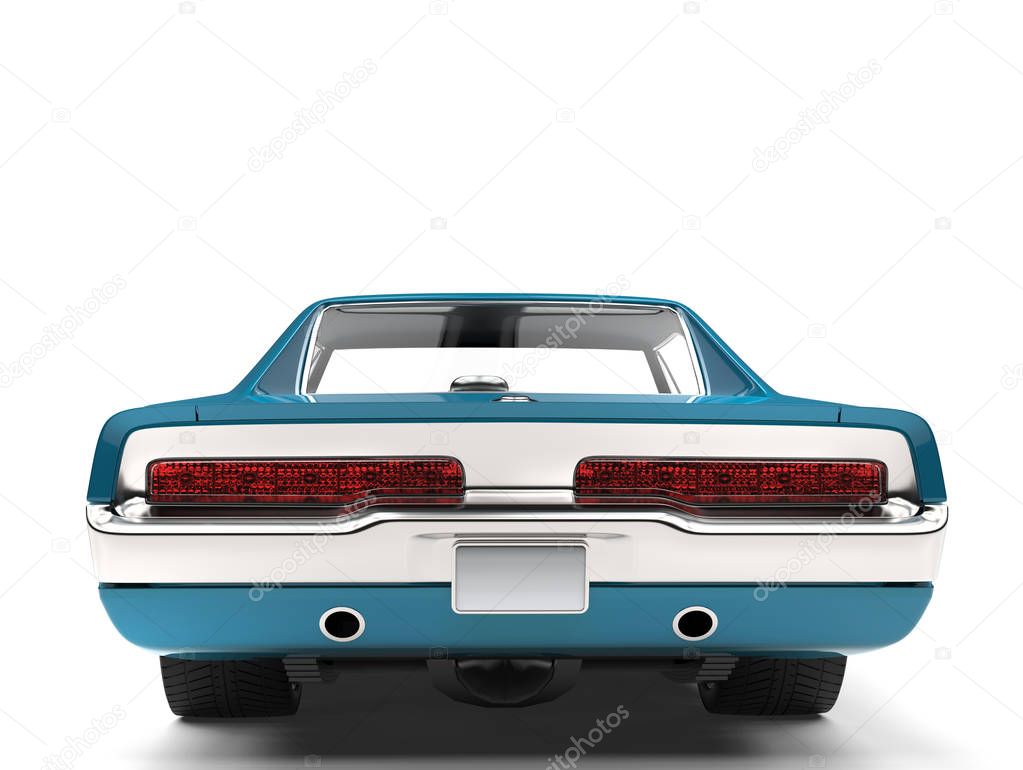 Bondi blue vintage American muscle car - back view
