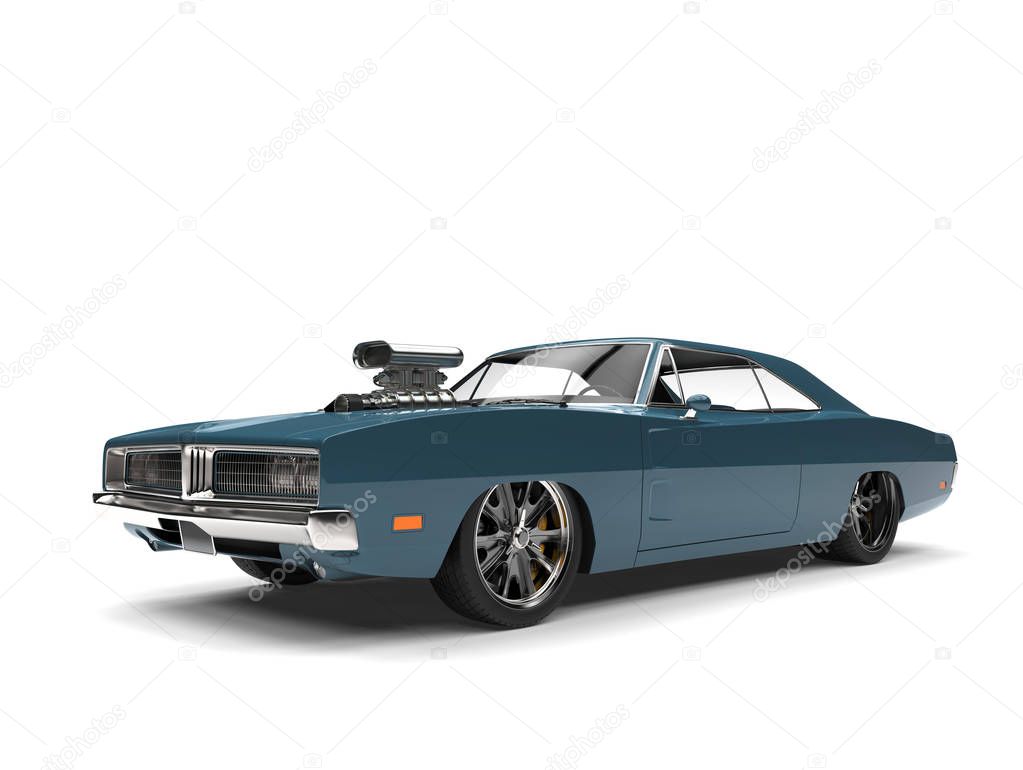 Dark metallic blue American vintage muscle car