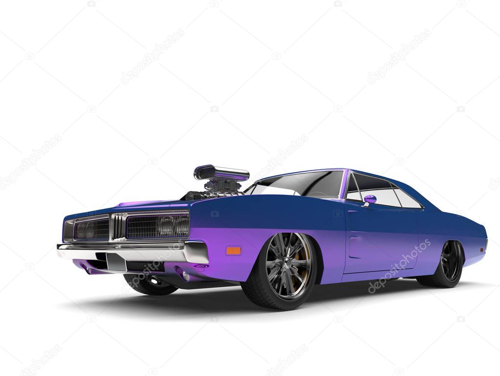 Crazy purple vintage muscle car - beauty shot