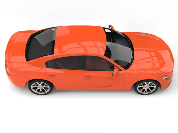 Zářivě Oranžové Moderní Rychlé Městské Auto Shora Dolů Boční Pohled — Stock fotografie