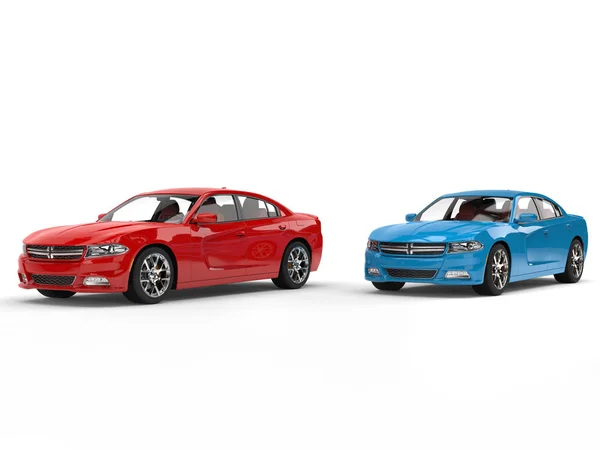 Moderne Rote Und Blaue Schnelle Stadtautos — Stockfoto