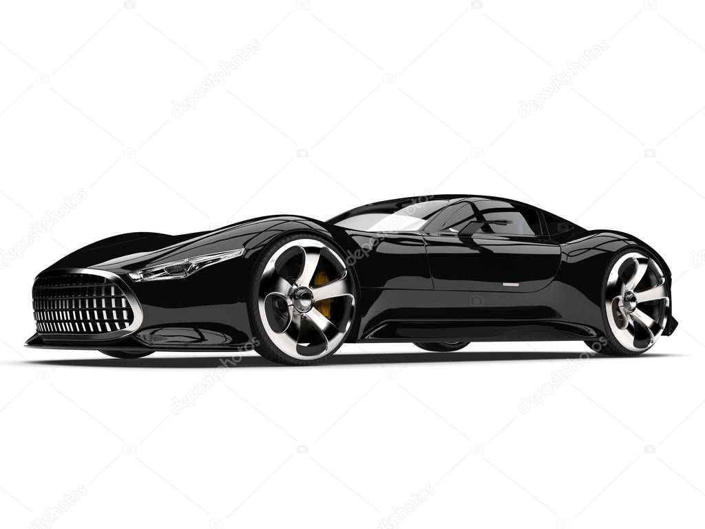 Midnight jet black modern super sports car - beauty shot