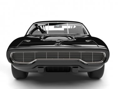 Parlak siyah vintage yarış araba - Önden Görünüm - portre vurdu